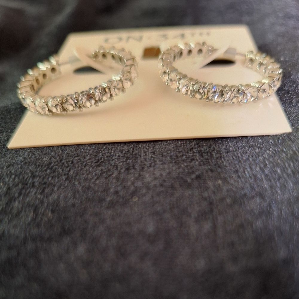 On 34th Crystal Station Medium Hoop Earrings, 1.1